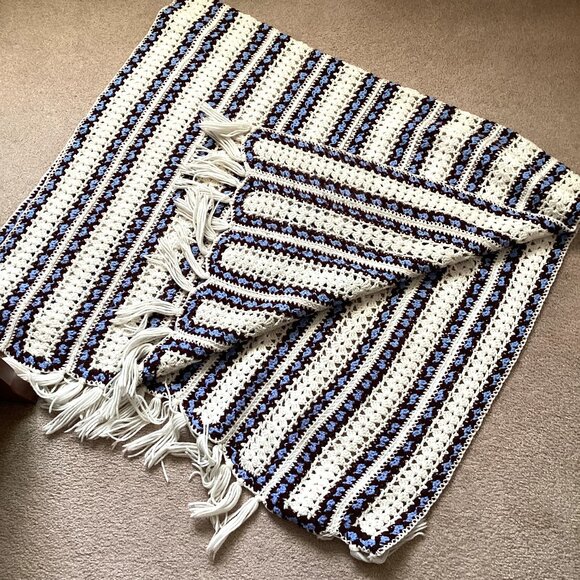 Handmade Crochet Blanket Throw Lap Afghan Bedding Fringe - Picture 1 of 4